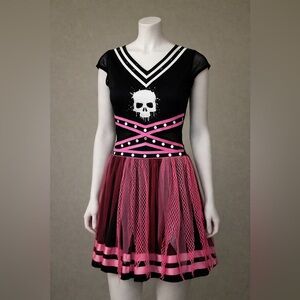 Spirit Halloween Punk Skull Costume Dress | Girls M | Black Pink Mesh